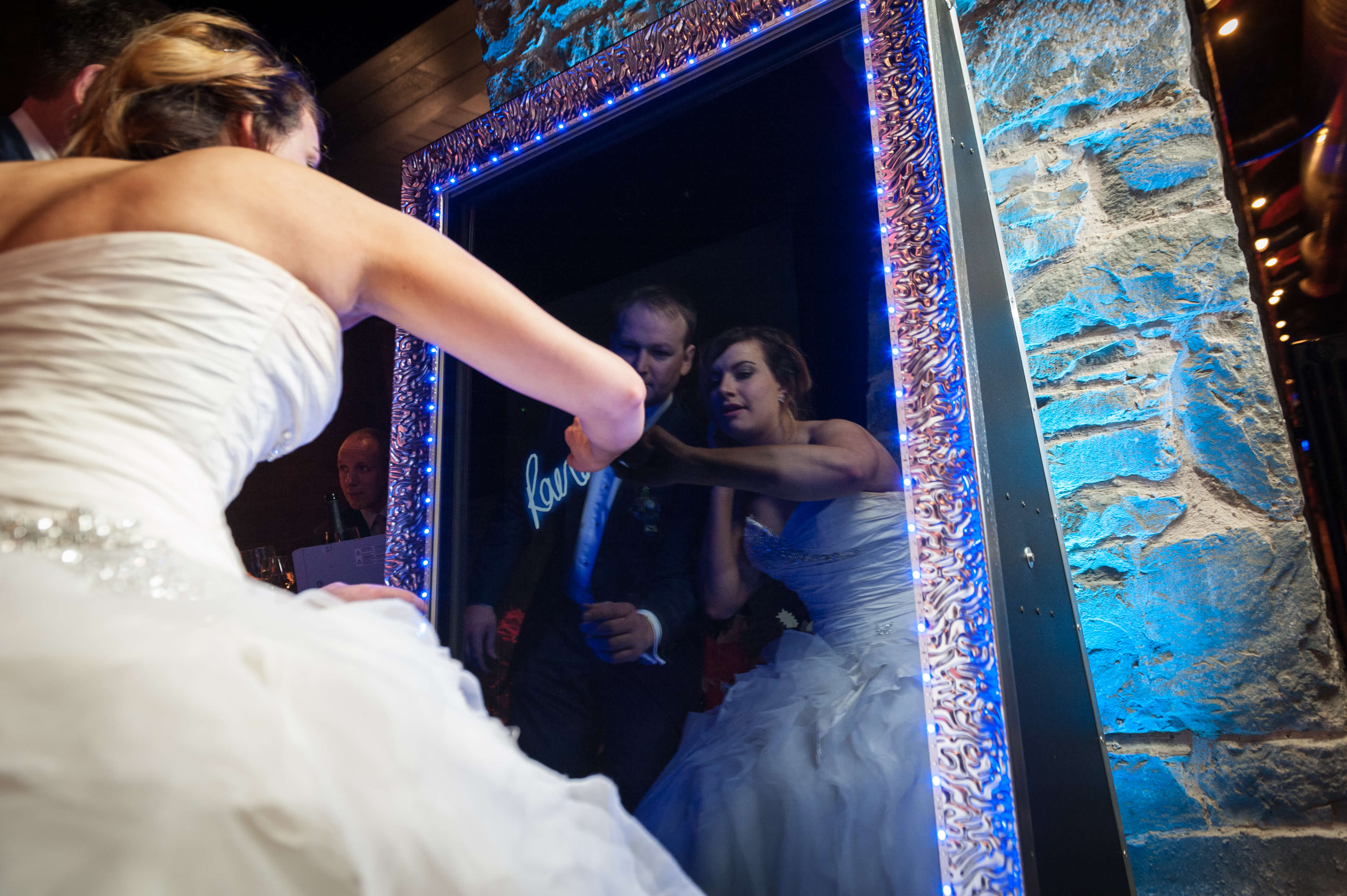Newlyweds using the mirror